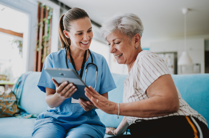 nurse and patient smiling