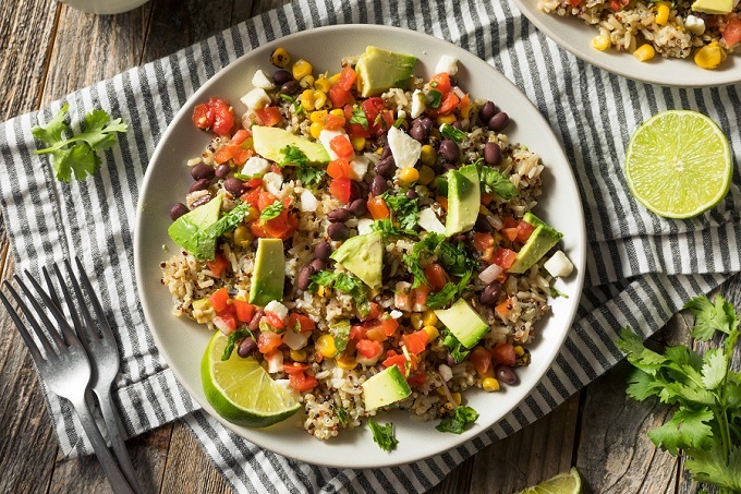 Healthy and colorful burrito bowl 