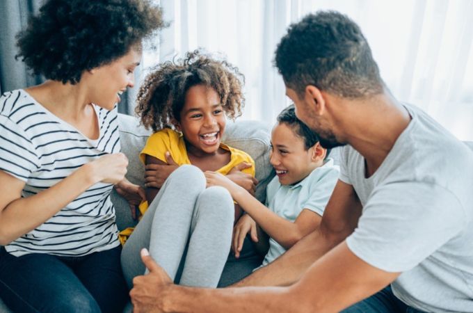 Family laughing together