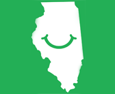 icon outline of the State of Illinois with smile inside the icon