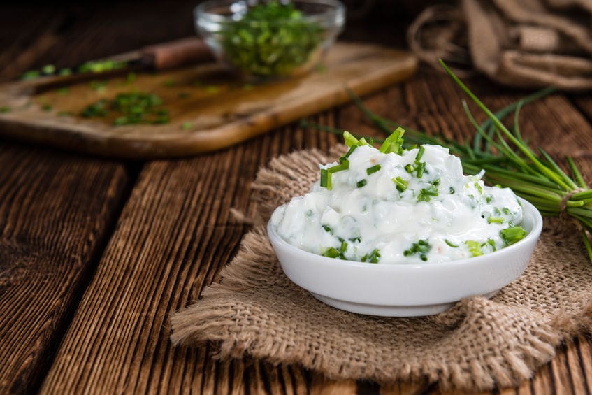 creamy herb dip in a bowl
